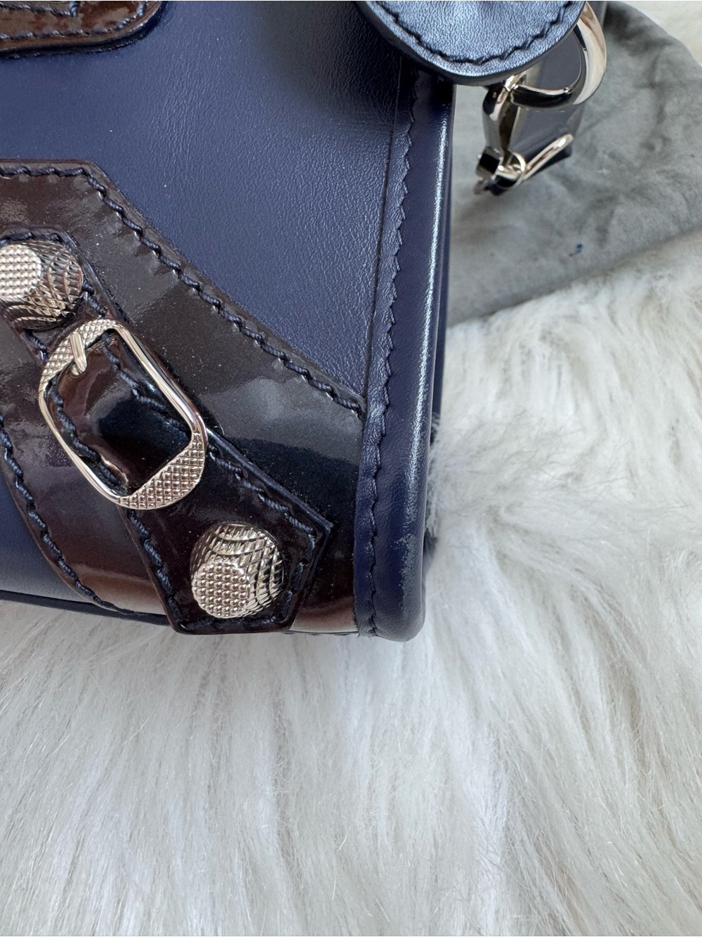 Vintage Balenciaga Navy Blue Mini City bag - Leather Top Handle Crossbody - Picture 9 of 16